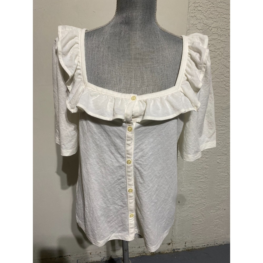 Ann Taylor White Blouse with Ruffled Neckline